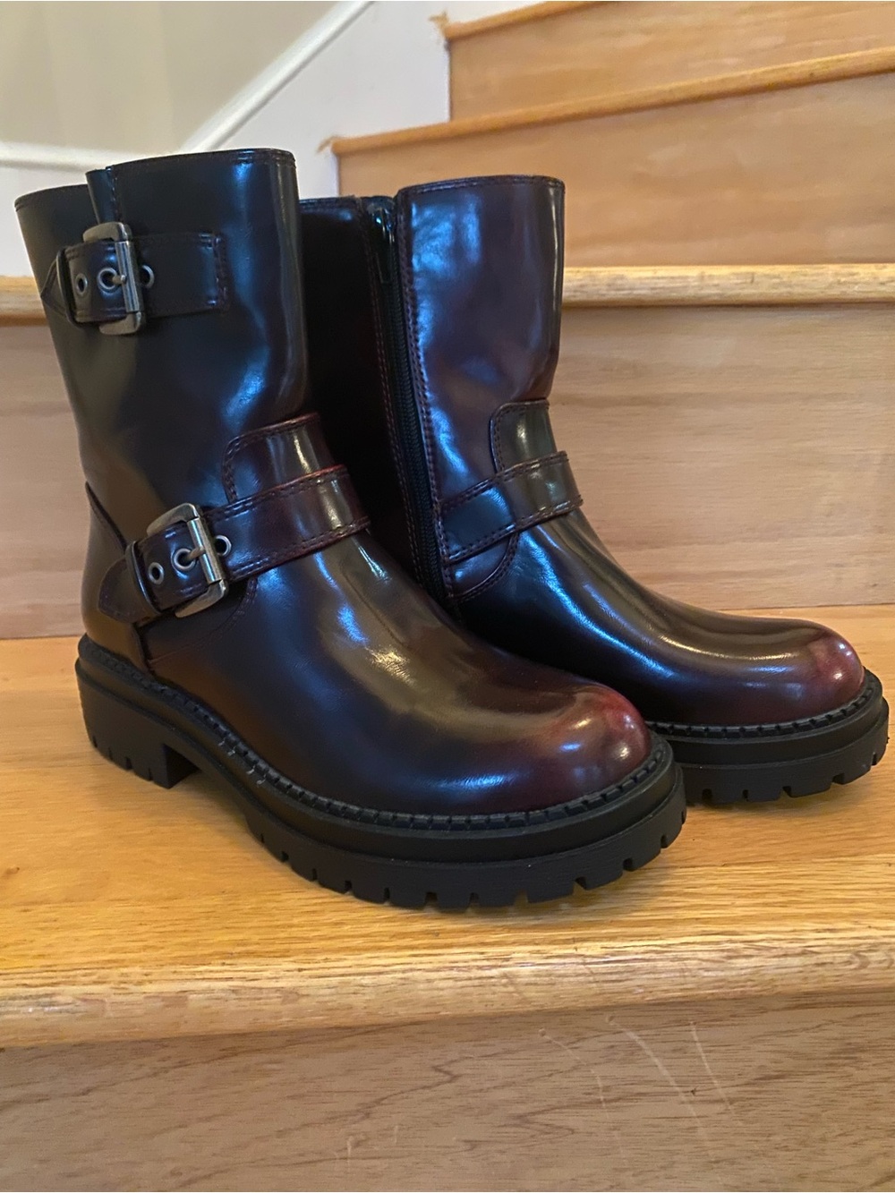 Arizona Jean Company Women's Buckle Mid-Calf Boots in black cherry